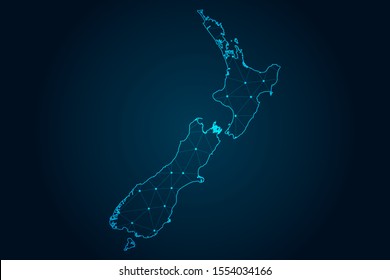 new Zealand map with Abstract mash line and point scales on Dark background . design polygon sphere . Wire frame 3D mesh polygonal network line . Vector illustration eps 10.