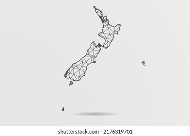 New Zealand Map - Abstract mash line and point scales on white background with World Map. Wire Frame 3D mesh polygonal network line, design sphere, dot and structure - Vector illustration eps 10