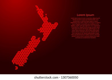 New Zealand map abstract schematic from red triangles repeating pattern geometric background with nodes and space stars for banner, poster, greeting card. Vector illustration.