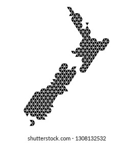 New Zealand map abstract schematic from black triangles repeating pattern geometric background with nodes. Vector illustration.