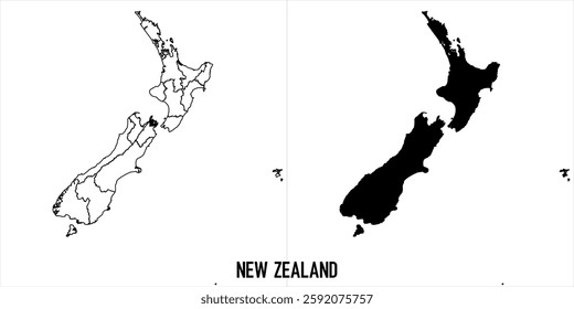 new zealand Map - black World Map International vector template with High detailed isolated on white background - Vector