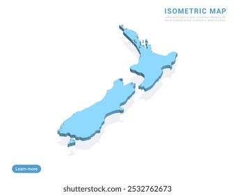 New Zealand map blue on white background with isometric vector.