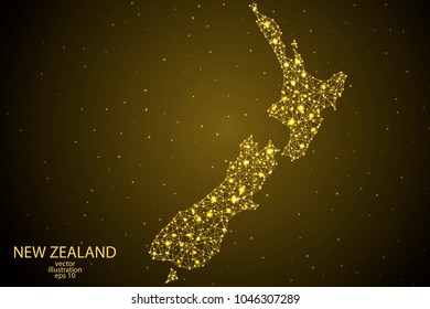 New Zealand map consisting of 3D triangles, lines, points and connections. Vector illustration of EPS 10.