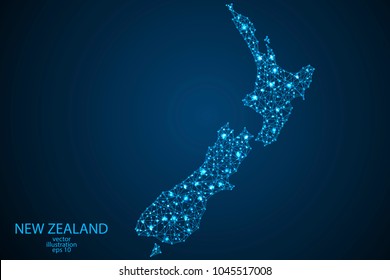 New Zealand map consisting of triangles, lines, points and connections. Vector illustration of EPS 10.