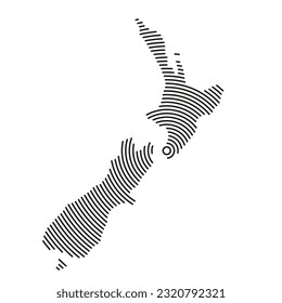New Zealand, map country from futuristic concentric black circles