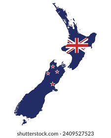 New Zealand map. Map of New Zealand with New Zealand flag