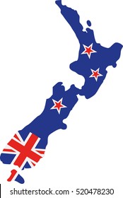 New Zealand map with flag