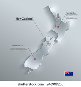 New Zealand map flag glass card paper 3D vector