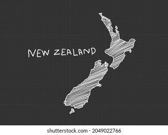 New Zealand map freehand sketch on black background.