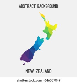 New Zealand map in geometric polygonal,mosaic style in rainbow colors.Abstract tessellation,modern design background,low poly. Vector illustration.