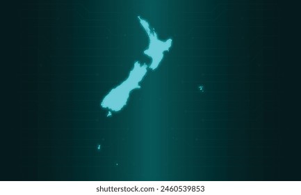 New Zealand Map with Green Circuit Technology Style.