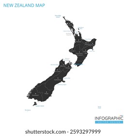 New Zealand map high detailed with administrative divide by state, capital cities names, outline simplicity style. Vector illustration EPS10.