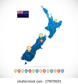 New Zealand Map with Icons