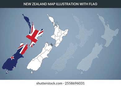 New Zealand Map Illustration with Flag