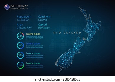 New Zealand map infographics vector template with abstract geometric mesh polygonal light concept on blue background. Template for diagram, graph, presentation and chart.