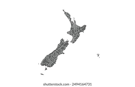 Mapa de Nueva Zelanda aislado sobre fondo blanco. para diseños de Sitio web, fondo, educación, preciso, personalizable, viajes por todo el mundo, fondo de silueta de mapa, geografía terrestre, política, informes.