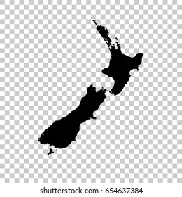 New Zealand map isolated on transparent background. Black map for your design. Vector illustration, easy to edit.