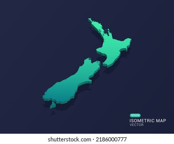 New Zealand Map Of Isometric Green Gradient Vector Illustration.