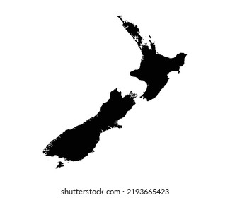 New Zealand Map. Kiwi Country Map. Black and White New Zealander National Nation Outline Geography Border Boundary Shape Territory Vector Illustration EPS Clipart