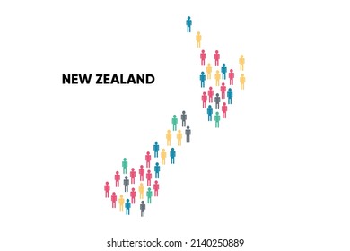 New Zealand Map made by a group of people, Population. Globalization. People from different countries