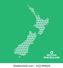 New Zealand map made from recycling symbol. Environmental concept
