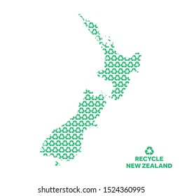 New Zealand map made from recycling symbol. Environmental concept
