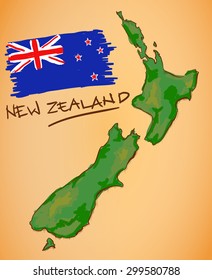 New Zealand Map and National Flag Vector