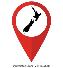 New Zealand map on map pin icon red color isolated