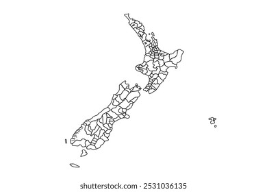 New Zealand map outline, linear doodle illustration. isolated on white background for website layouts,background,education, precise,customizable,Travel worldwide,map silhouette backdrop.