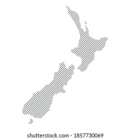 New Zealand map from pattern of black slanted parallel lines. Vector illustration.