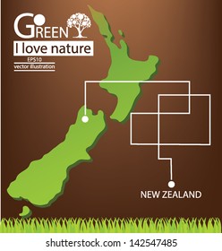 New zealand map. Save world. Green concept vector illustration.