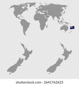 New Zealand Map Set with World Location.