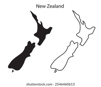 New Zealand map vector illustration, scribble sketch Republic New Zealand map, New Zealand map silhouette, New Zealand country