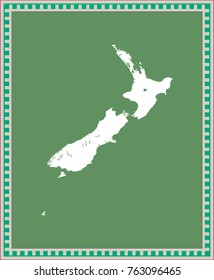 New Zealand map vector outline illustration in green background
