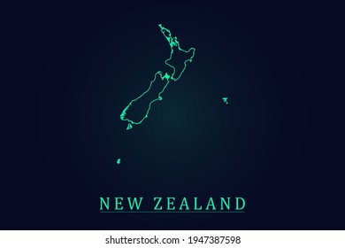 New Zealand Map - World Map International vector template with thin green outline or outline graphic sketch style and green color isolated on dark background - Vector illustration eps 10