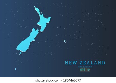 New Zealand Map - World Map International vector template with 3d, gradient blue color and stars isolated on galaxy background - Vector illustration eps 10