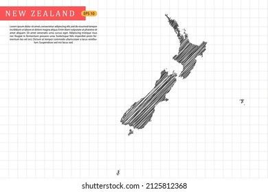 New Zealand Map - World Map International vector template with black outline graphic sketch and old school style isolated on white grid background - Vector illustration eps 10