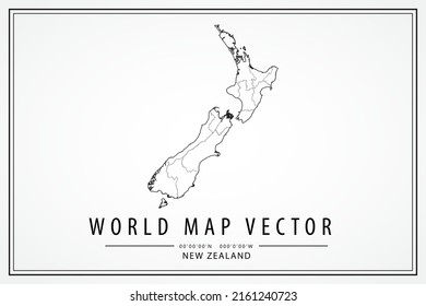 New Zealand Map - World Map International vector template with High detailed thin black line and outline graphic sketch style isolated on white background - Vector illustration eps 10