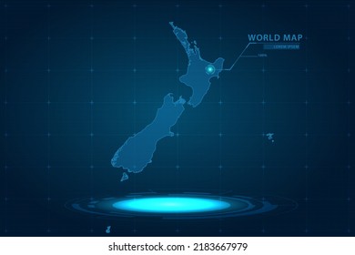 New Zealand Map - World Map International vector template with Hologram in perspective style and HUD, GUI, UI interface isolated on blue background for design - Vector illustration eps 10