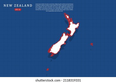 New Zealand Map - World map vector template with isometric style with white and red color including shadow on Blue grid background for website, design, infographic - Vector illustration eps 10