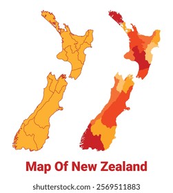 New Zealand Map Yellow regions orange political map vector