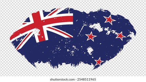 New Zealand national flag with distressed stroke brush effect on isolated background