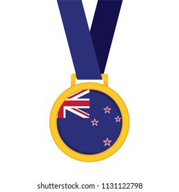 New Zealand national flag gold first place winners medal.