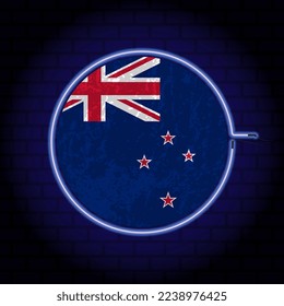 New Zealand neon grunge flag on wall backgrond. Vector illustration.