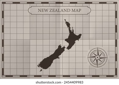 New Zealand old classic country map. Vintage antique map paper style.