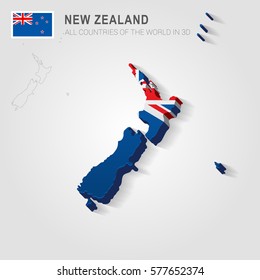 New Zealand painted with flag drawn on a gray map.