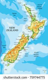 New Zealand Physical Map Stock Vector (Royalty Free) 759744775 ...