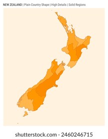 New Zealand plain country map. High Details. Solid Regions style. Shape of New Zealand. Vector illustration.