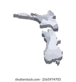 New Zealand political map of administrative divisions - regions. 3D isometric blank vector map in shades of grey.