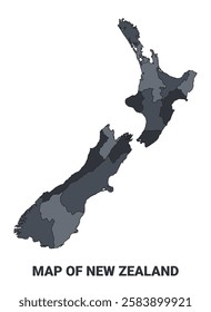 New Zealand political map border of regions outline vector set